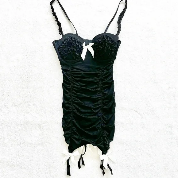 VICTORIA’S SECRET Black Sexy Little Things 36B Ruffles Lingerie w/ Garter - Picture 8 of 8